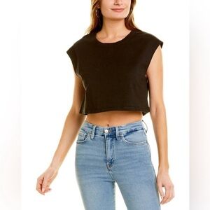 Good American Black Sleeveless Round Neck Shoulder Crop Top tShirt Blouse​​